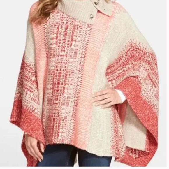 Caslon Jacquard Oversized Knit Boxy Poncho Sunset Colors SX/S - Picture 3 of 10
